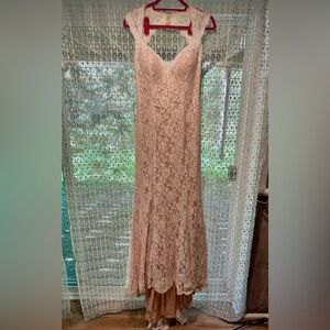 Elegant Lace Wedding Dress champagne colored with a white lace